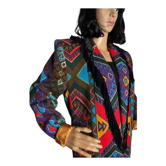 Vintage Criscione NEW YORK western fringed aztec oversized coat size medium - Picture 13 of 16